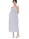 [ANGELIEBE エンジェリーベ] マタニティ パジャマ カップ付 フラワー キャミ ドレス ワンピース 産前 産後 妊婦服 ロング丈 ポケット付き S-M ペールパープル