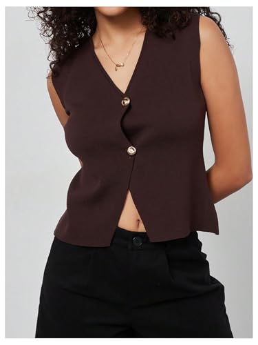 Verdusa Women's Elegant Button Down Sweater Vest V Neck Sleeveless Work Office Tank Top4