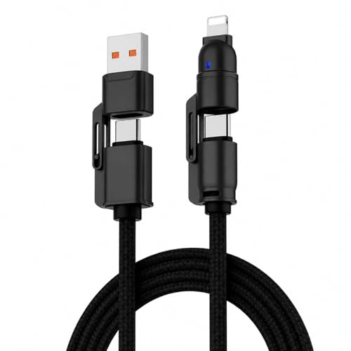 Image of 4 in 1 Multi Charging Cable, Nylon Braided 240W with USB Type C, Lighting Pin, Compatible with Oppo, Vivo, Xiaomi, Samsung, iPhone, iPad Pro & Car Charging, 1 M, by Marchpower.