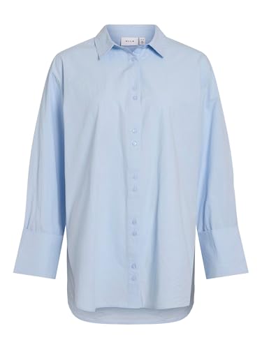 Vila Loose Shirt Vimarlene L/S Camiseta Holgada/Ln, Color Azul, 40 Mujeres