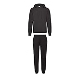 Farbe und Größe wählbar 2er-Set Fruit of the Loom Hausanzug Sportanzug Jogginghose & Kapuzensweatshirt (M, Schwarz)