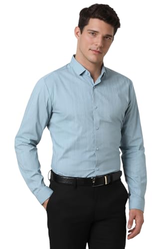 Image of Peter England Men Blue Slim Fit Formal Shirt
