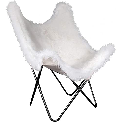 Hogar y Mas Sillón de Pelo Blanco para Salón o Dormitorio, Decoración Nórdica.