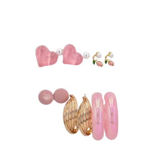 VIEN® Gold Plated Pink Heart And Hoop Flower Decor Earrings Set For Women & Girls (B0CJV8X6H6) Amazon Price History, Amazon Price Tracker