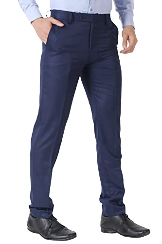 Image of MALENO Men's Slub Effect Solid Trouser | Classic Slim Fit Formal Trousers for Men | Slim Fit Trousers for Men
