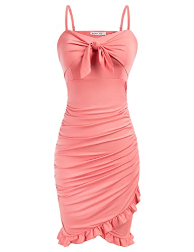 LIUMILAC Vestido de mujer elegante con cuello en V con volantes para cóctel, Rosado#96s22, L Cover