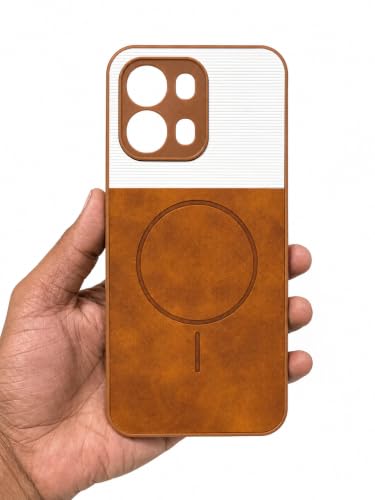 Image of Bintage Dual-Leather Mac Safe Design Phone Case| Soft Touch Finish | Full Camera Protectection Back Cover Compatible for Oppo CPH2869 /Oppo K14 5G - White & Nut Brown