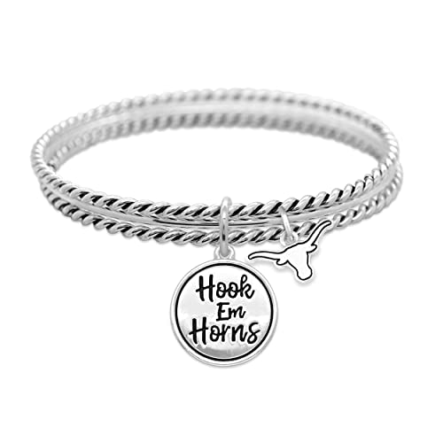 From the Heart Texas Longhorns Hook Em Horns Twist and Shout Silver Bracelet Jewelry, 7 5 inch