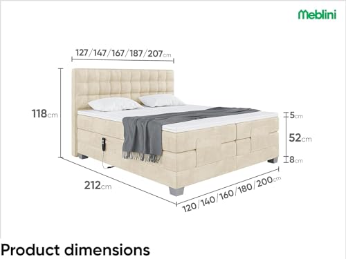 MEBLINI Boxspringbett Elektrisch Verstellbar - Gepolstert Doppelbett mit Matratzen und Toppers - Polsterbett - Bett mit Kopfteil - Edison - 160x200 - H3/Beige Samt – Bild 8