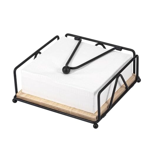 MumdoYAL Portatovaglioli nero, porta tovaglioli, base in legno e telaio in ferro, con braccio appesantito