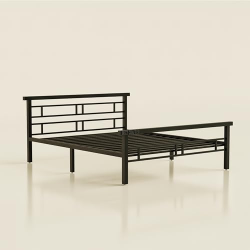 Image of Queen Size Metal Bed Frame Without Storage | QueenSize Metal Bed | Queen Iron Bed | Queen Steel Bed | Heavy Duty Platform Bed | Double Bed Cot | Metal Cot | Steel Slats | No Box Spring Needed | Black