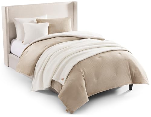 UGG Twin Comforter Set 4 Piece Bed in a Bag with Throw Blanket, Decorative Pillow Sham and Reversible Comforter Hypoallergenic Washable College Dorm Bedding, Twin XL, Brown Birch (Remina)
