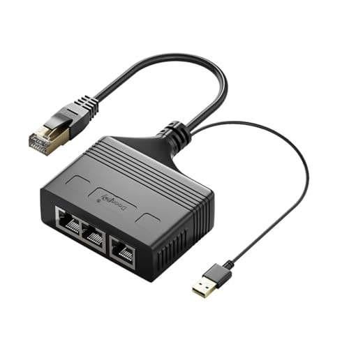 Câbles Ethernet RJ45 connectés à trois appareils via le répartiteur DrPhone 100 Mbps