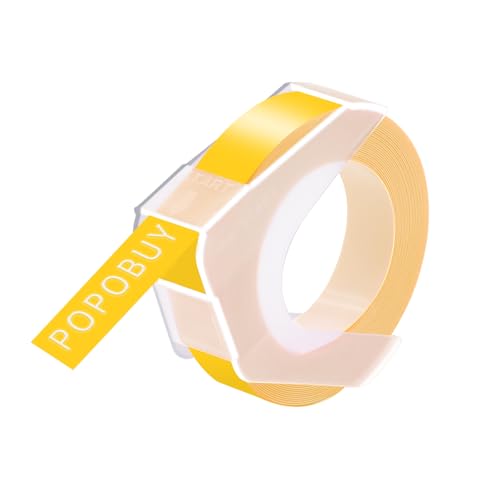 POPOBUY 50 Pack Embossing Label 1/2 Inch A521208 Compatible for DYMO 3D Plastic Emboss Tape 521208 White on Yellow, 12mm x 3m for Office Mate II 1540 154000, MoTEX E101 E404 Label Makers