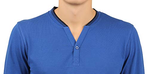 Image of Zebu Men's Full Sleeve Cotton Henley Neck Tshirt with bio wash (Pack of 1). Royal