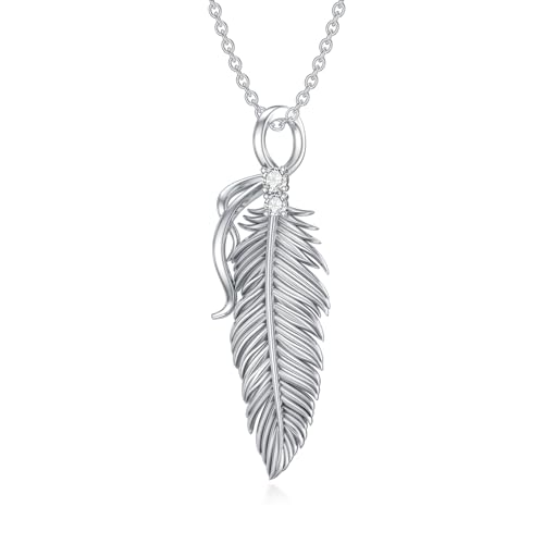 Diamond Feather Necklace for Women 925 Sterling Silver Feather Pendant Necklace Diamond Jewelry Gifts for Women Wife Valentine's Day Birthday