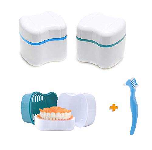 🔥 Hot Deals Denture Bath Case Denture Box Cup Denture 2 Cases One Brush Disposable Toothbrush Travel Kit Denture Care Soaking Rinsing Bracket Storage box Container Dental Materials European Style