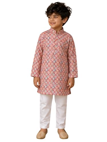 Image of superminis Baby Boys Cotton Golden Embroidery Printed Full Sleeves Kurta with Pyjama Ethnic Wear Set (18-24 Months, Maroon)
