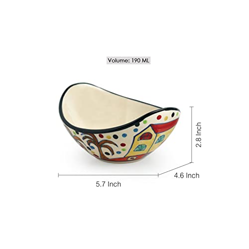 ExclusiveLane 'Hut Handpainted' Ceramic Bowls for Serving Bowl Set (Set of 2, Microwave & Dishwasher Safe, 190 ml, Multicolour) | Bowl for Kitchen Snacks Serving Bowl Ceramic Snack Bowl Set for Gifts