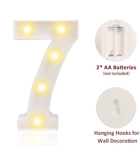 Image of Balloonistics Warm White LED Marquee Number 7 Light - 9 Inch Cordless Battery-Operated Standing Sign for 7th Birthday, Anniversary & Home Decor