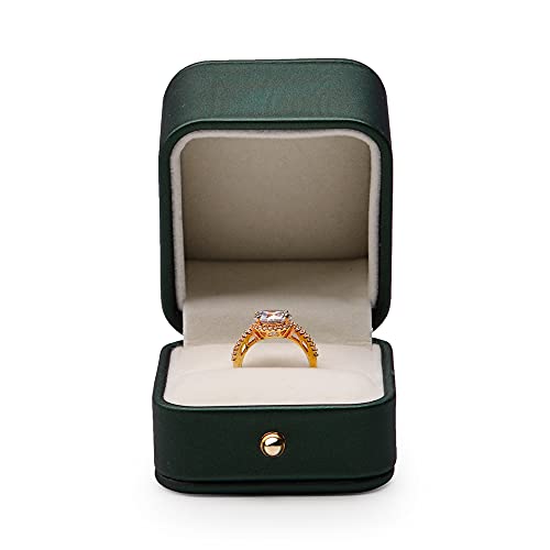 Leather Ring Box Jewelry Gift Box Ring Holder For Birthday, Proposal, Engagement,Wedding, Valentine's Day Gifts (Green)