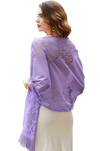 RIIQIICHY Chale Femme Fête Etole Mariage Bal Floral Dentelle Mesh Violet Echarpes et Foulards avec...