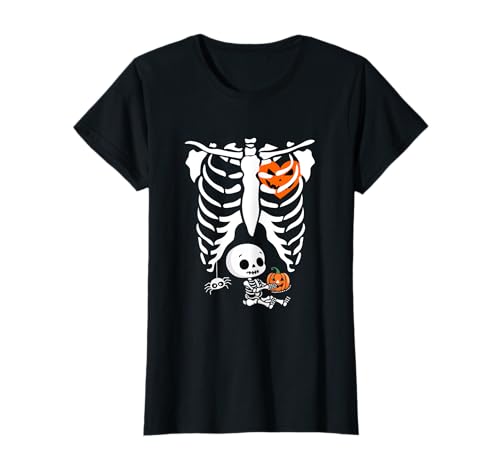 Halloween Lustiges Kostüm Schwangere Frau Kürbis Rippenkäfig T-Shirt