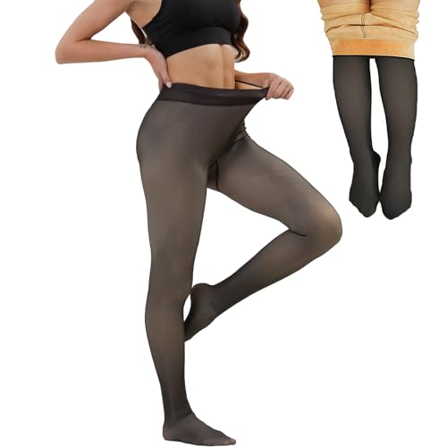 Merlvida Medias Térmicas Mujer Con Interior de Forro Polar, Reductoras Transparentes, Invierno Mallas Alto Cintura Leggings Pantimedias Leotardos Talla Grande S-3XL