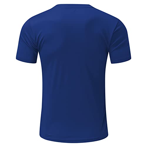 Ailezt Mens T Shirt Big And Tall Shirts Summer Fashion Casual Round Neck Small Print Shirt Short Sleeve Thin Cotton Blue #TOP2