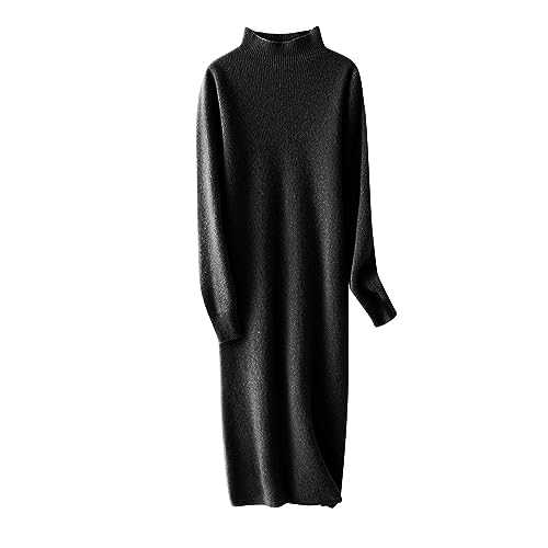 Sweater Dress for Women Trendy Half High Collar Knitted Dress Casual Fall Winter Long Sleeve Elegant Midi Dress2
