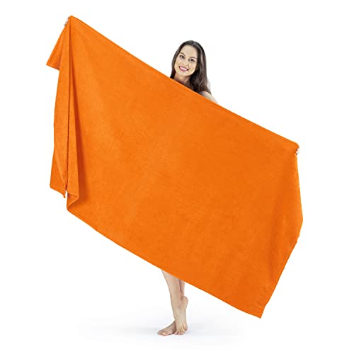 SALBAKOS 100% Turkish Cotton Jumbo Bath Sheet Towel Oversized 40x80 inch | Premium Hotel & Spa Quality, Soft, Absorbent, XL Bath Towels | Made in Turkey (Pack of 1, Orange, Jumbo Bath Sheet)