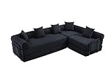 Modulares Familiensofa Cordstoff Vakuumkomprimiert Schlafcouch Stauraum Seitentasche Metallrahmen Kissen Set Wohnzimmer Gästezimmer Apartment Haustiergerecht Werkzeuglos Aufbau Relaxzone (Schwarz)