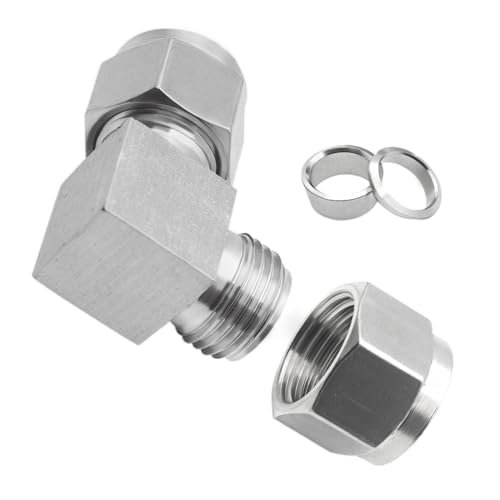 Image of Stainless Steel 304 Compression 90 Degree Elbow 1 inch OD x 1 inch OD Tube Fitting with Double Ferrule, Pack of 2
