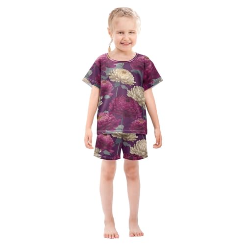 Pajama Short Sets Floral Pattern Flowers Soft Cotton Summer Sleepwear 2 Piece PJS Size 5-14T4