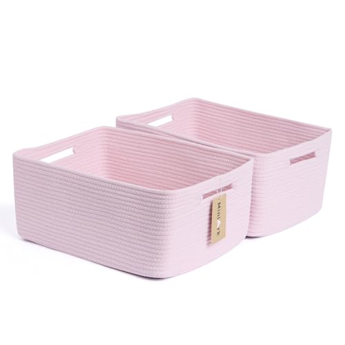MiniArk Large Storage Baskets for Shelves, 17 x 13 x 7.5” Closet Organizers Bins for Clothes Blanket Towels, Baby Nursery, Toy Baskets Box, Woven Rope Baskets, 2 Packs Light Pink