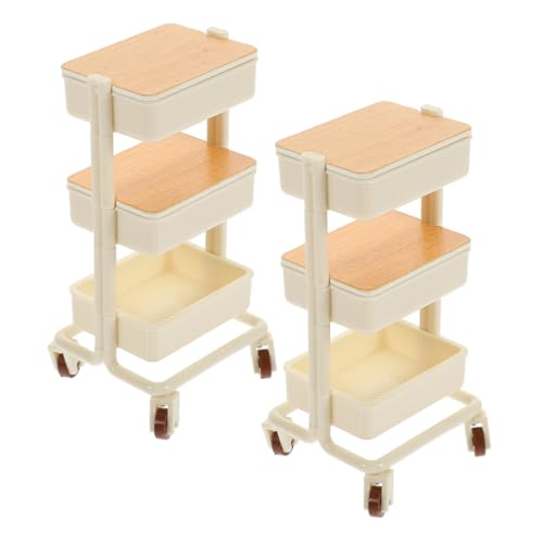 HOMOCONO Dollhouse Furniture Miniature Rolling Dining Cart with Wheels 3.6 Inch Multi-Functional Storage Trolley for 1/12 Scale Dolls and Play Scenes