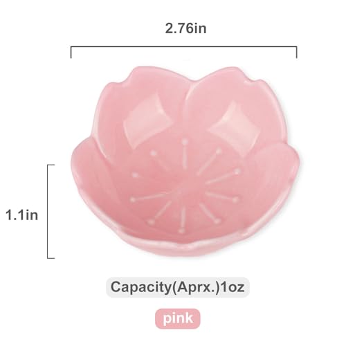 WHJY Pink Cherry Blossom Dish Set, Cute Pink Ceramic Plates, Sauce/Seasoning Dish, Sushi Dishes, Soy Dipping Bowl, Dessert, Appetizer Plates, Serving Dish for Kitchen Home – Set of 5