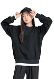 [EnDast] MINIROI ブラック 150cm ガールズ 無地 長袖 トレーナー 付け裾 スウェット 重ね着風 トップス かわいい 女の子 カジュアル レイヤード 韓国 子供服_ad-1157_