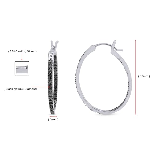 JEWEL ZONE Black Natural Diamond Accent Inside Out Hoop Earrings 14K Gold Over Sterling Silver, Gift For Her Hypoallergenic Jewelry for Sensitive Ears Large Big Hoop Earring2
