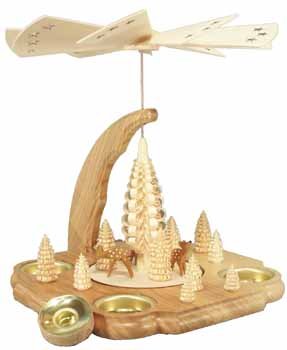 Pyramide de Noël en bois d'Erzgebirge 25cm fait main avec cerfs et bougies chauffe-plat