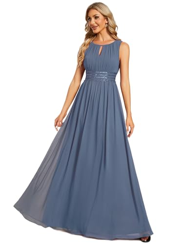 Ever-Pretty Abendkleid Lang Elegant für Hochzeitsgäste Ärmelloses Ballkleid mit Halterneck Staubige Marine 42