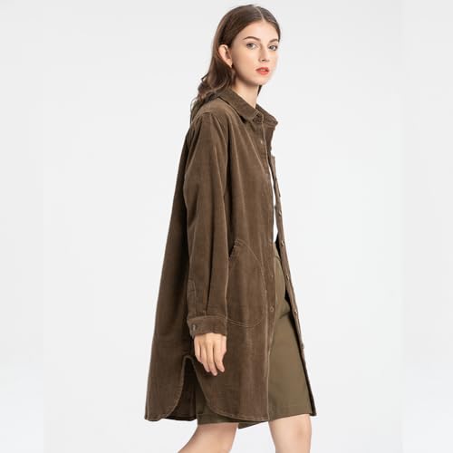 Minibee Women's Corduroy Shirt Coats Long Sleeve Button Down Blouses Tops with Pockets3