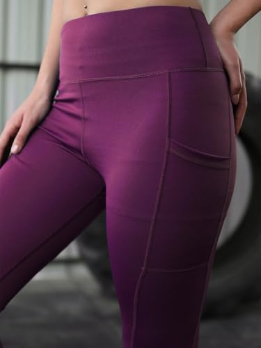 Image of CHKOKKO Gym Pants for Women Workout High Waist Flared Yoga Pants for Woman with Side Pocket Quick Dry Body Fit Stretchable Sports Leggings Trousers Activewear Lower