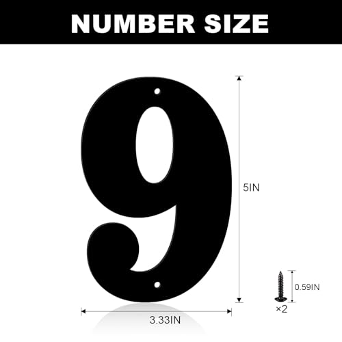 Condition photo showing New/Like New for 5 inch metal house numbers, house address letters and numbers for outside signs, metal letters door numbers signage street address plaque for garden door mailbox decor (number 9)
