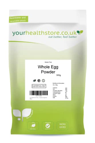 yourhealthstore Premium Whole Egg Powder 300g Free Range Perfect for Scrambled Eggs No Additives Not Irradiated Vegetarian Non GMO Gluten Free 100% Pure.