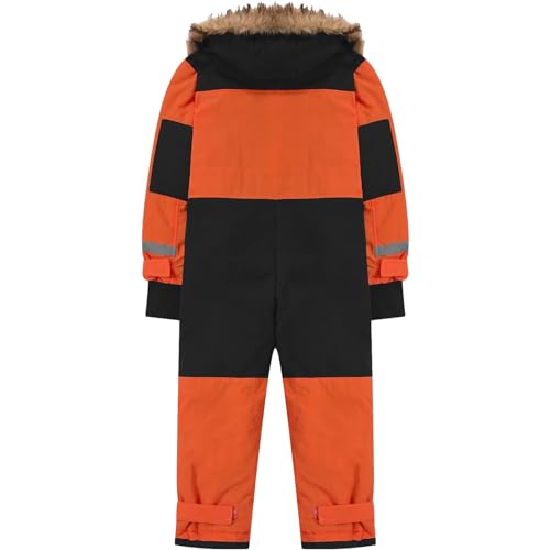 Girls Boys' 1-Piece Heavyweight Snowmobile Winter Snowsuit with Removable Hood Windproof Jumpsuit (Orange, 4-5 Years)3