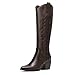 DREAM PAIRS Cowboy Boots for Women, Knee High, Comfortable Fashion Pull On Zipper Chunky Heel Pointed Toe Embroidered Boots, Size 8, Brown/Pu, SDKB224W