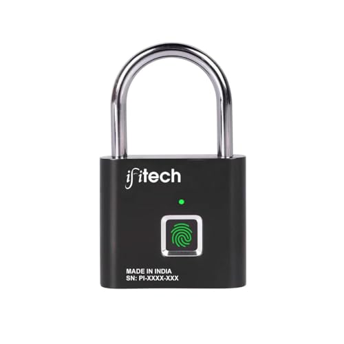 Image of IFITech Smart Fingerprint Padlock, Biometric Keyless Lock with 20 Fingerprint Storage, Rechargeable | Ideal for Personal Spaces and Travel Needs (Small - Black).