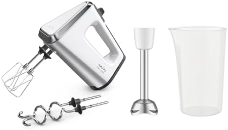 (-30%) Krups 3 Mix 9000 Handmixer, 750 Watt, Geschwindigkeitsregler, Turbomodus, ergonomischer Griff, Handrührgerät inkl. Schneebesen, Knethaken, Pürierstab-Aufsatz, Messbecher, weiß/silber, GN9121
