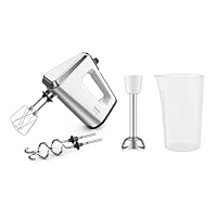 Krups 3 Mix 9000 Handmixer, 750 Watt, Geschwindigkeitsregler, Turbomodus, ergonomischer Griff, Handrührgerät inkl. Schneebesen, Knethaken, Pürierstab-Aufsatz, Messbecher, weiß/silber, GN9121